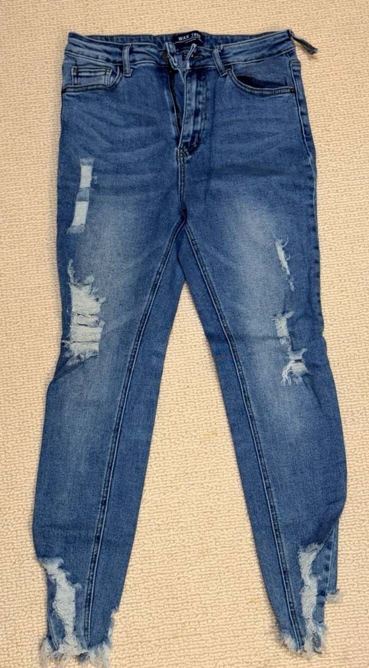 Wax Jean Distressed Ankle Skinny Jeans Size 7/28 Blue Denim Ripped